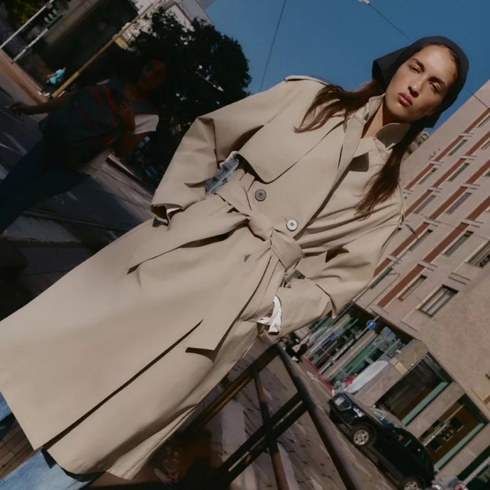 Zara NWT long waterproof trench coat with belt camel 8073/258 - Picture 6 of 14